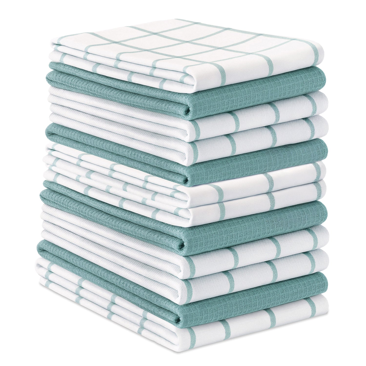 Set of 12 Multiweave Kitchen Towels - Aqua